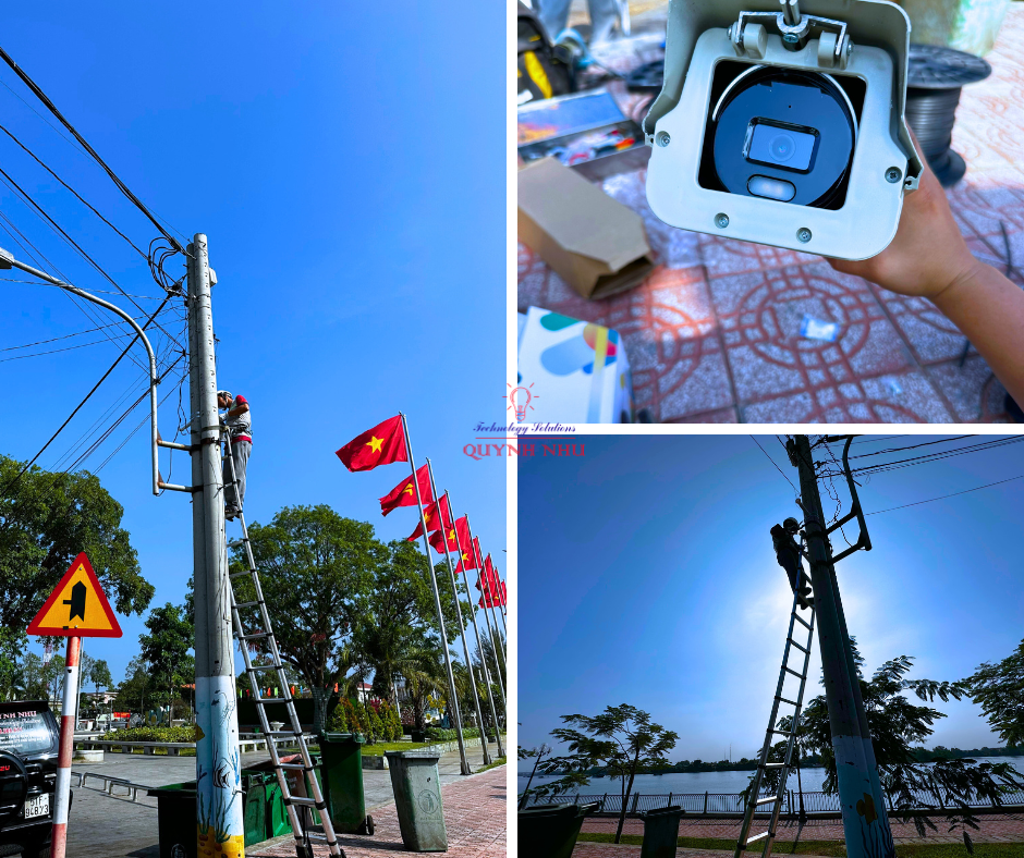 Tổng hợp quá trình thi công lắp đặt camera tại khu vực gần hồ nước phường Uyên Hưng.